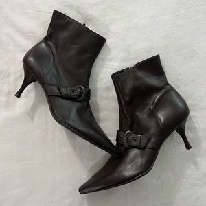 Brown Leather Kitten Heeled Boots